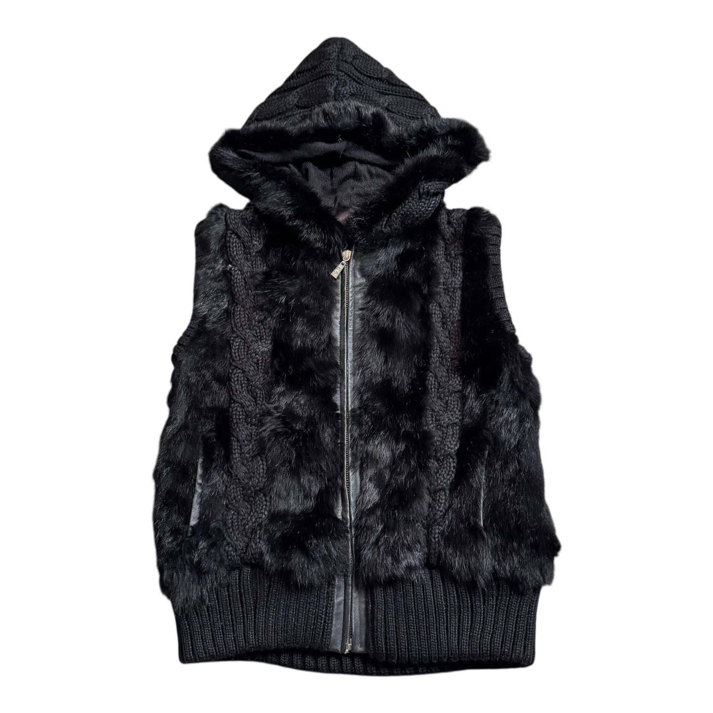 VINTAGE BLACK FUR VEST - S
