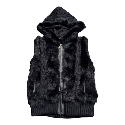VINTAGE BLACK FUR VEST - S