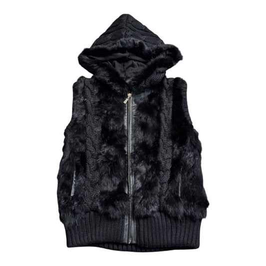 VINTAGE BLACK FUR VEST - S