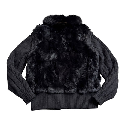 VINTAGE BLACK FUR JACKET - M
