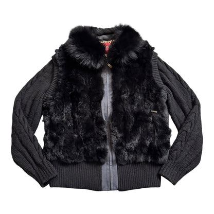 VINTAGE BLACK FUR JACKET - M