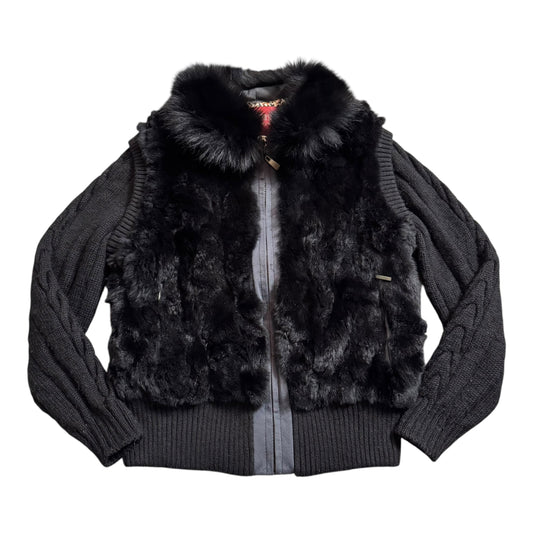 VINTAGE BLACK FUR JACKET - M