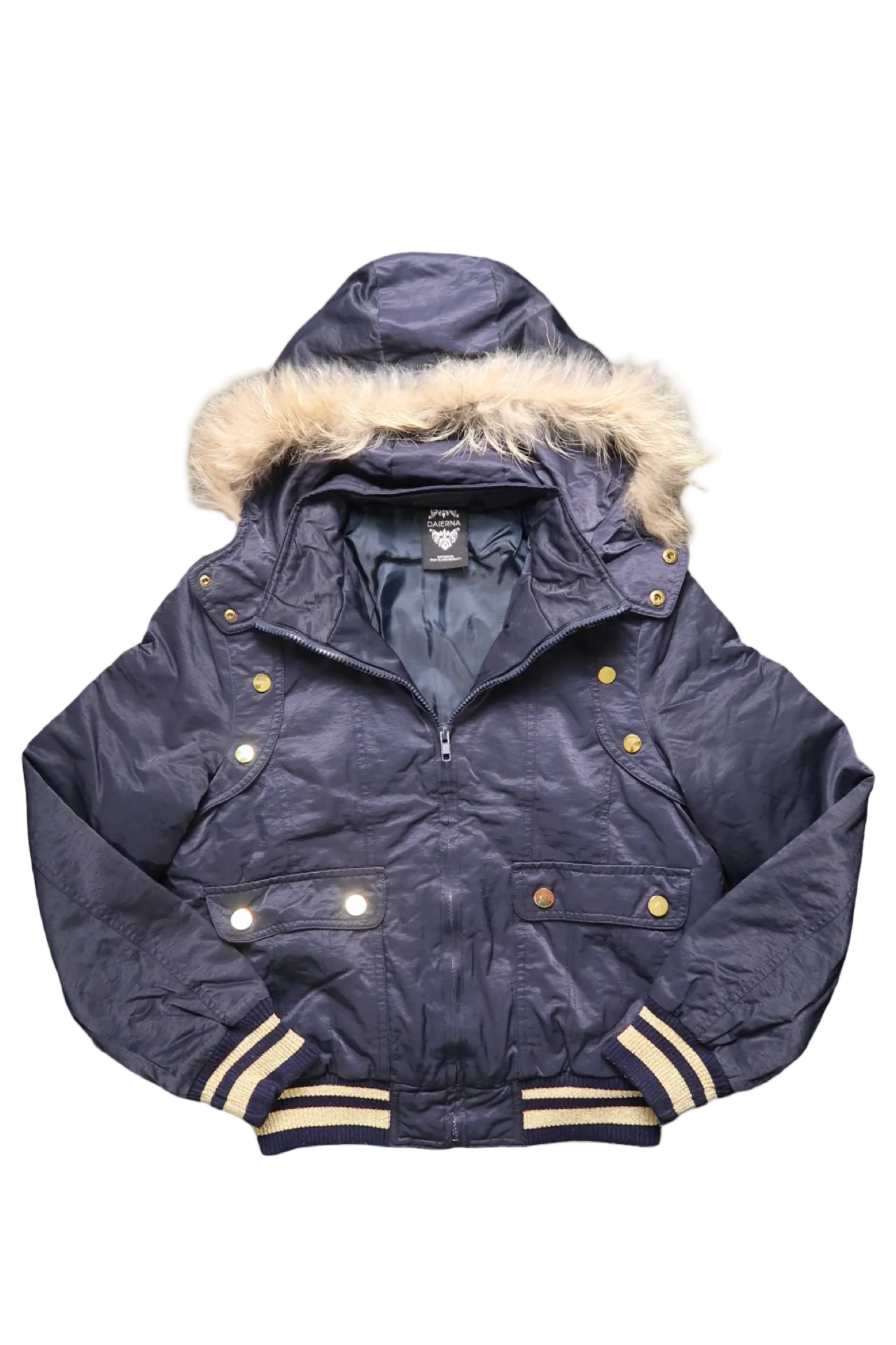 DAIERNA NAVY & GOLD FUR JACKET - S