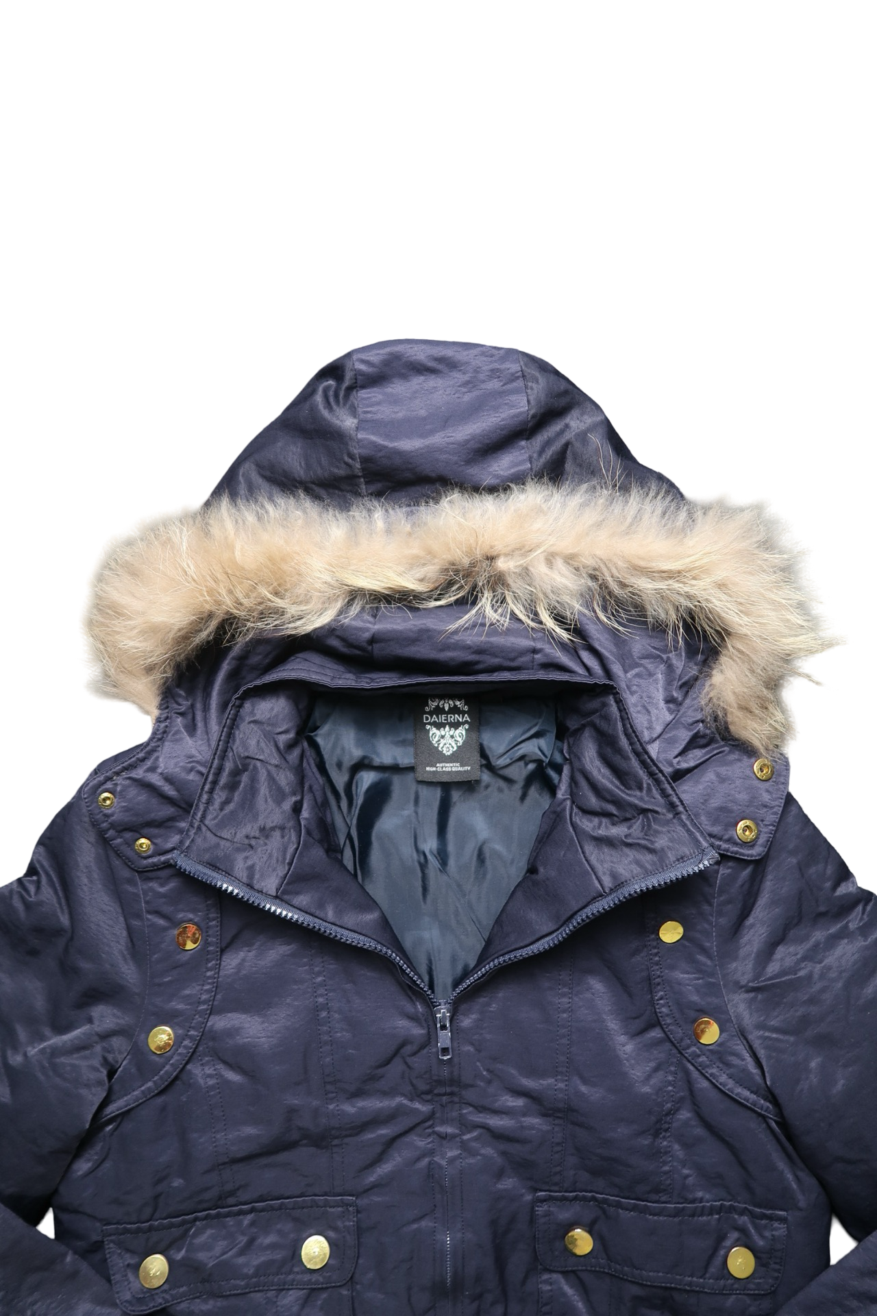 DAIERNA NAVY & GOLD FUR JACKET - S