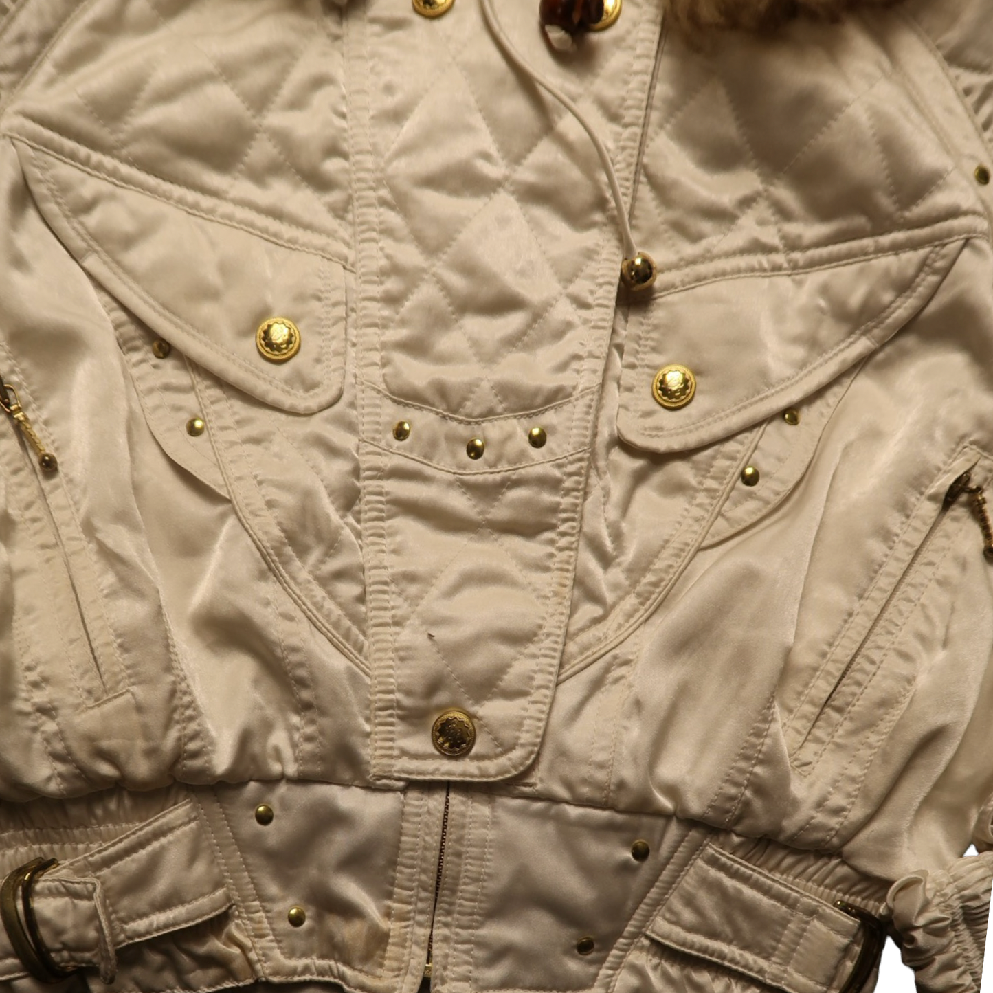 VINTAGE WHITE FUR PUFFER - S