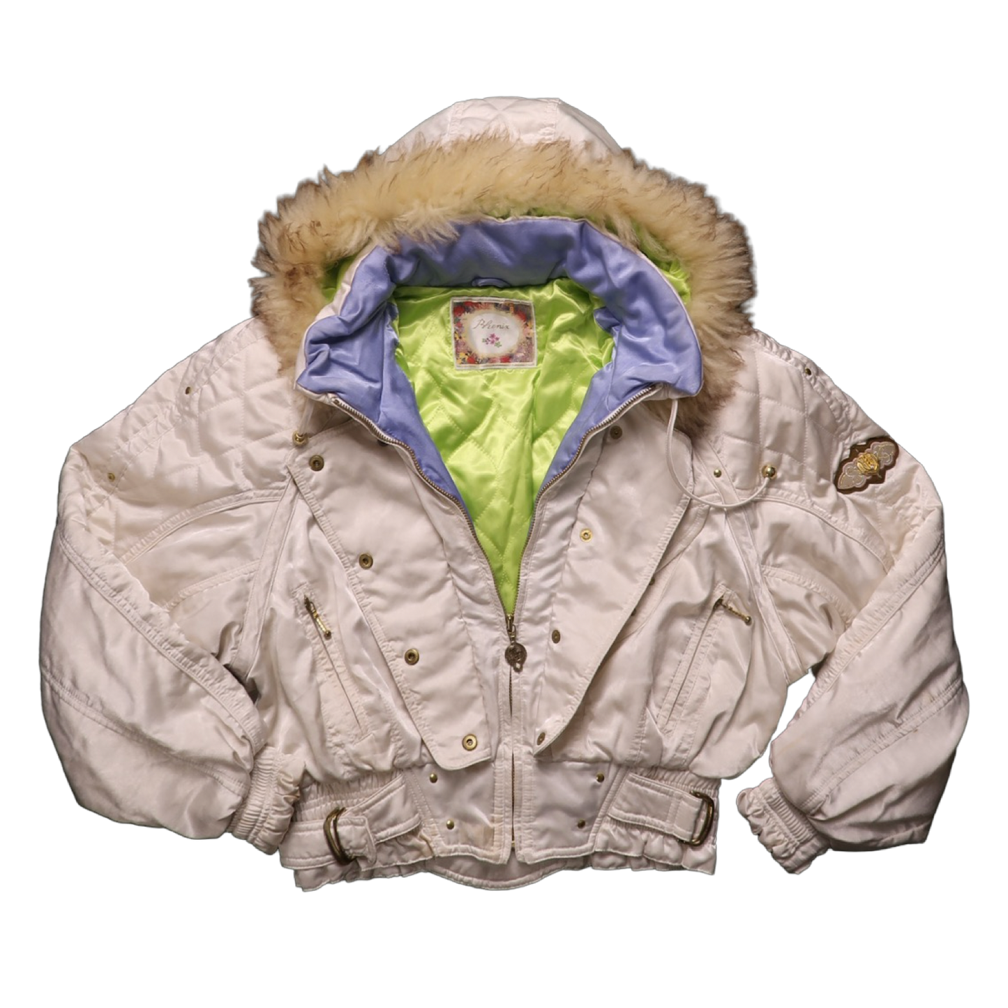 VINTAGE WHITE FUR PUFFER - S