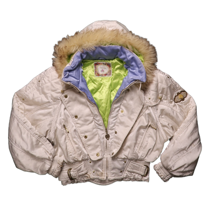 VINTAGE WHITE FUR PUFFER - S