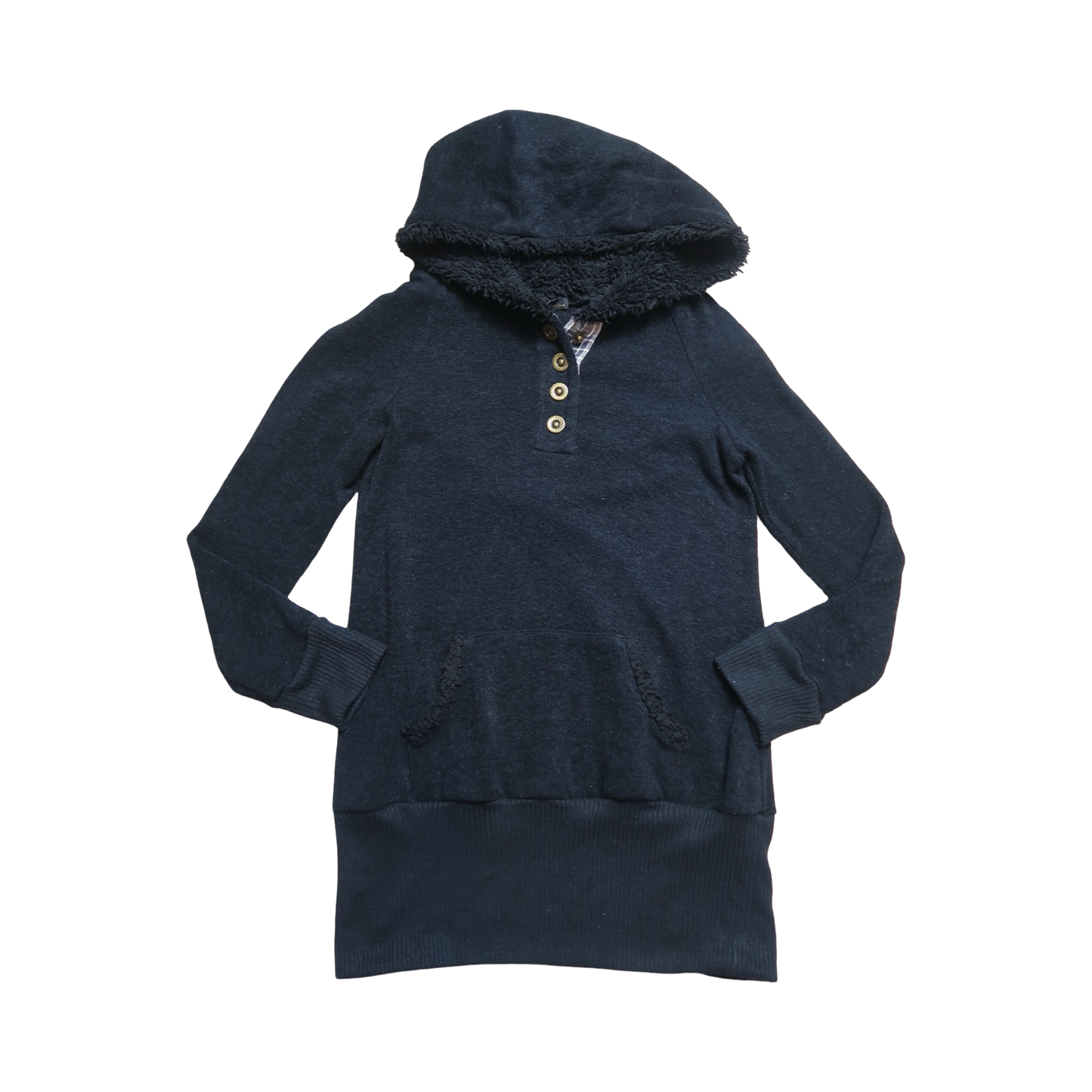 BLACK FUR LINED HOODIE - M