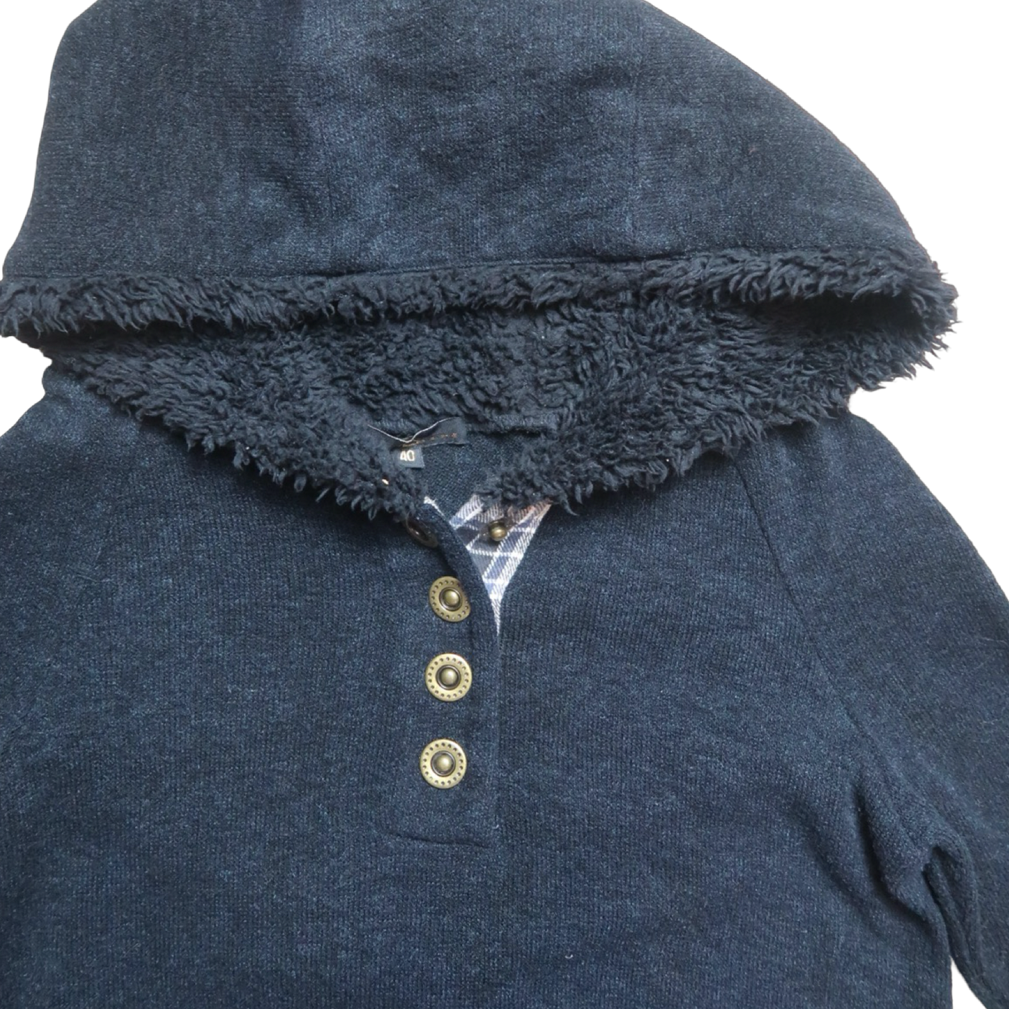 BLACK FUR LINED HOODIE - M