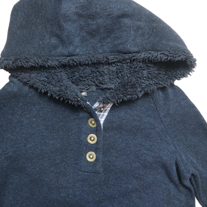 BLACK FUR LINED HOODIE - M