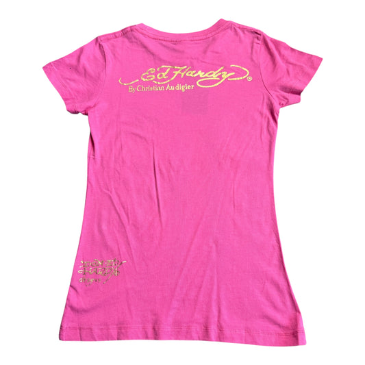 ED HARDY PINK BABY TEE - S